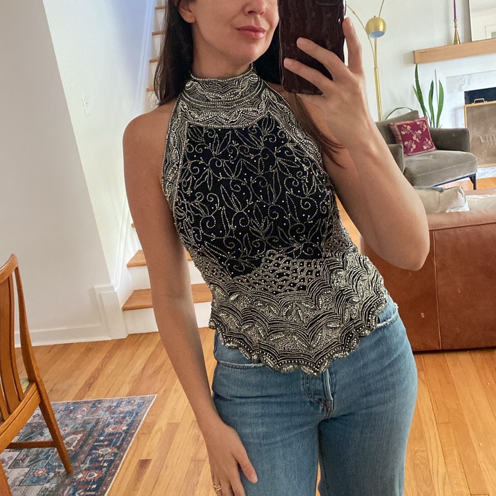 Beaded Sequin Halter Going Out Top Y2K